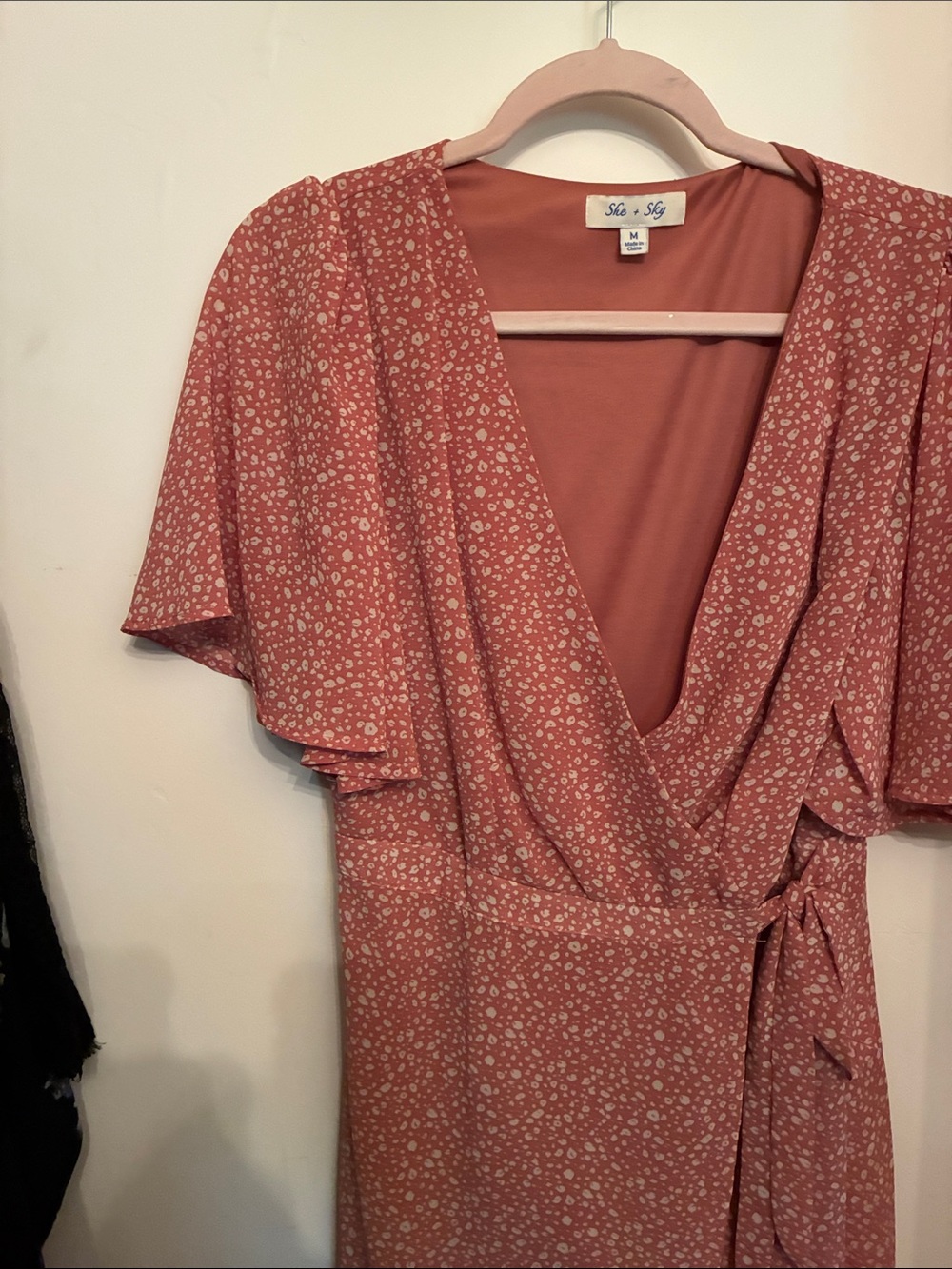 She + Sky Pink and White Floral Wrap Midi Dress - Picture 3 of 5